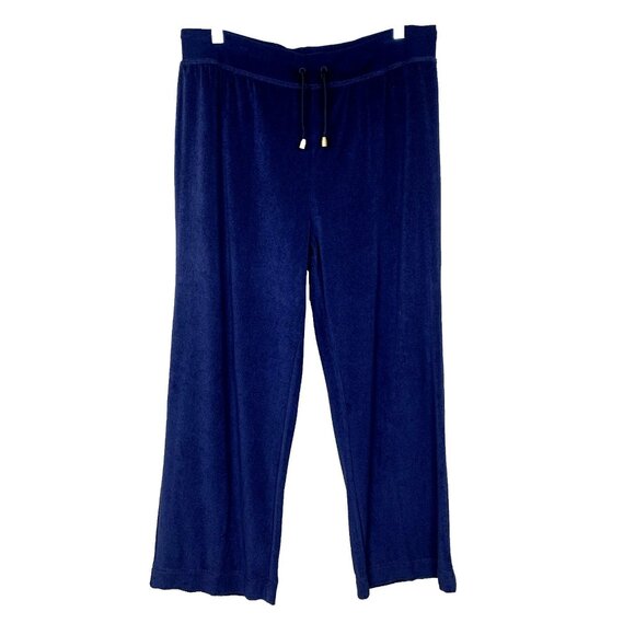 Talbots Womens M NEW Terry Pull On Pants Navy Blue Drawstring Lounge Comfy Knit - Picture 1 of 12